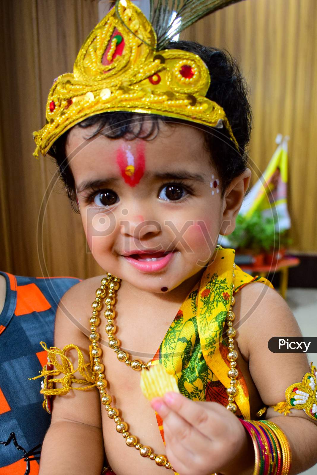 Image of Cute Indian Kid dressed up as little Lord Krishna on the ...