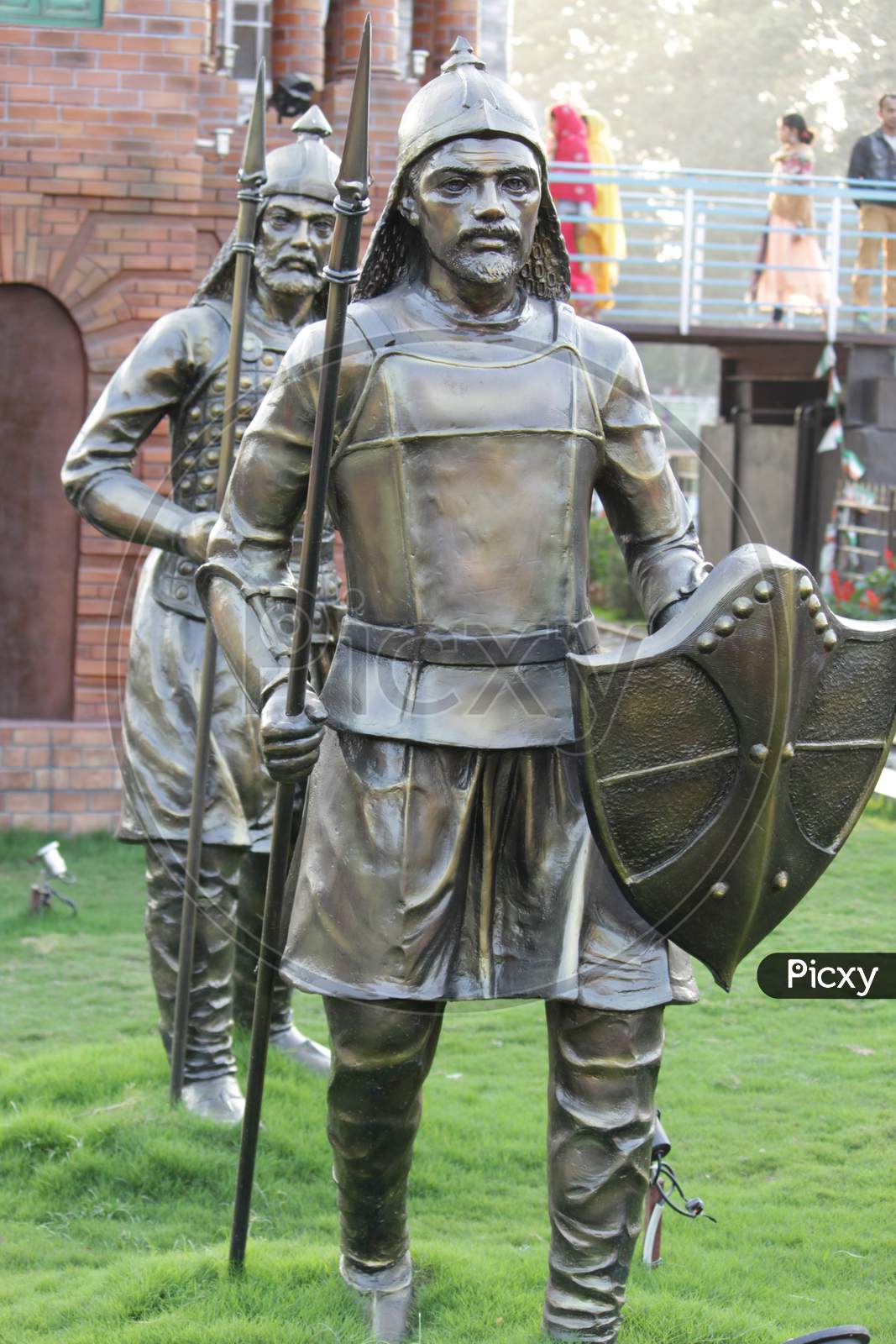 Metal made solid statue of historical Indian Knights or soldiers display at "Shivaji Park" on Sunday evening at Barasat, North 24 Parganas.