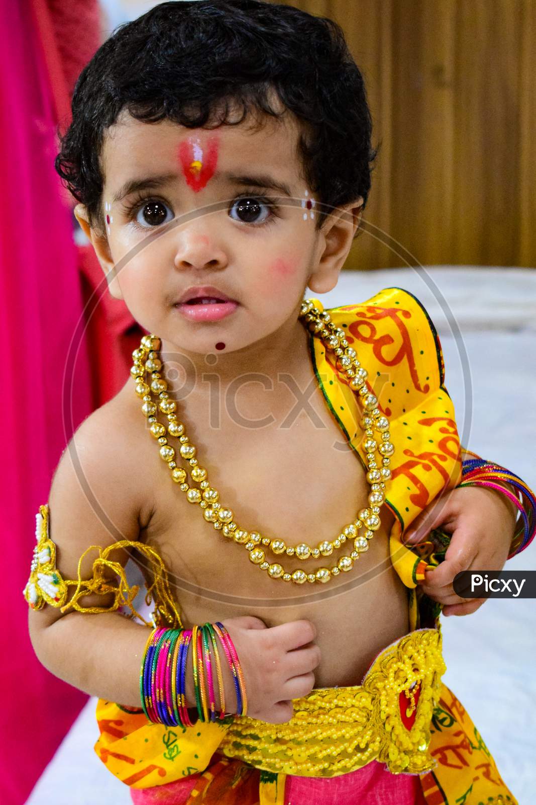 Image of Cute Indian Kid dressed up as little Lord Krishna on the ...