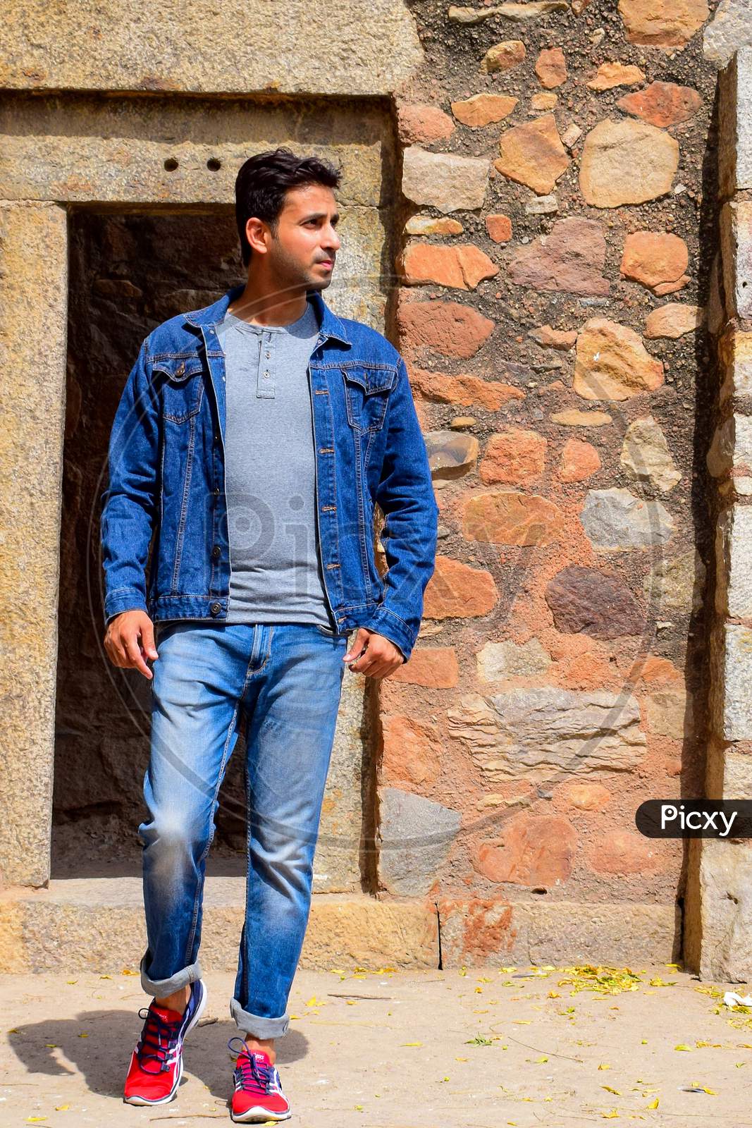 New Delhi India – March 3 2020 : Man portrait, smart casual man, confident handsome man inside Hauz Khas Village Delhi India, Male Indian Model outdoor shoot