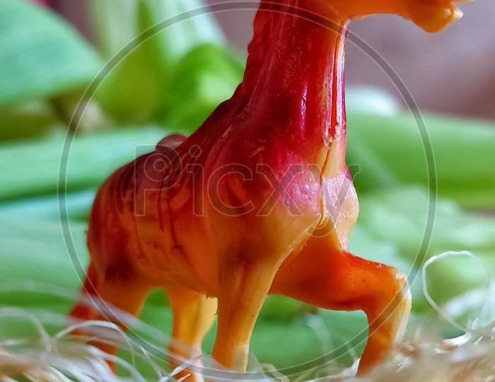 A close up view of toy horse