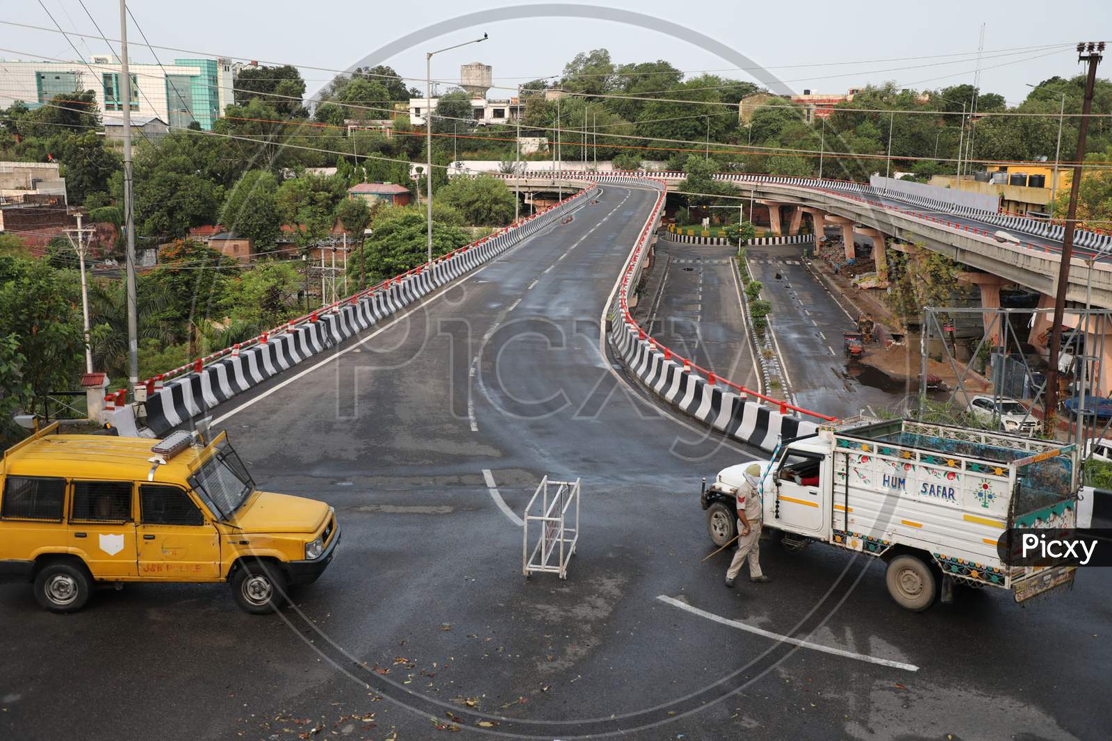 A flyover wearing a deserted look as authorities imposed weekend lockdown from 6 pm Friday to 6 am Monday to prevent spread of Coronavirus on Saturday July 22, 2020 in Jammu