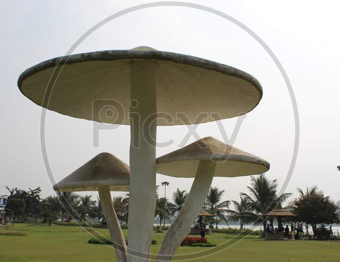 Kolkata, West Bengal/India - December 2, 2018: Sitting place decoration and a public park for relaxation and recreation, at ECO PARK, New Town.