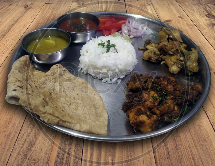 Indian Traditional Chicken Thali  - Non-veg plate - Full main course dish