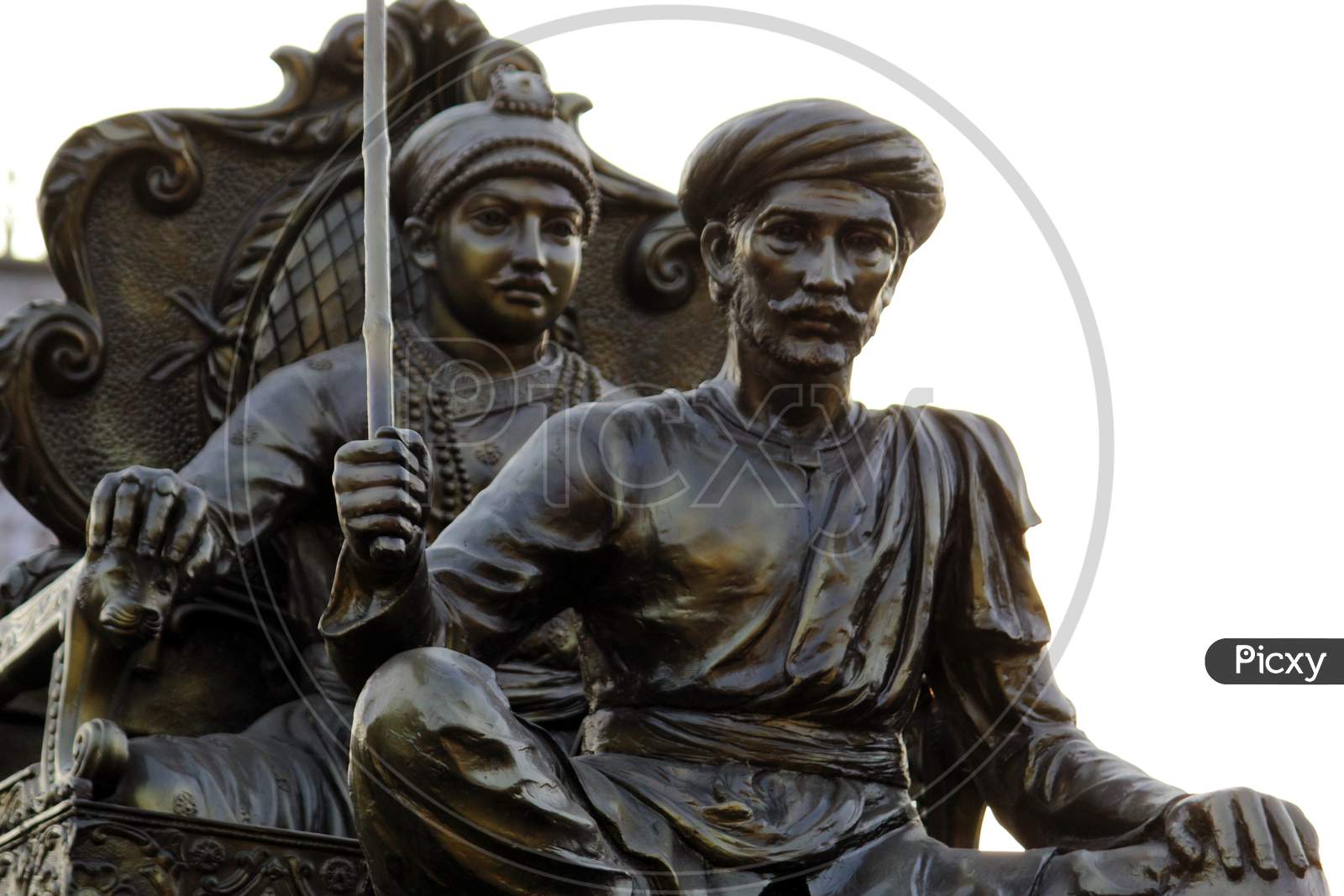 Indian historical King's sitting arrangements and rider's statue display with selective focus at "Shivaji Park" on ,Barasat, North 24 Parganas.