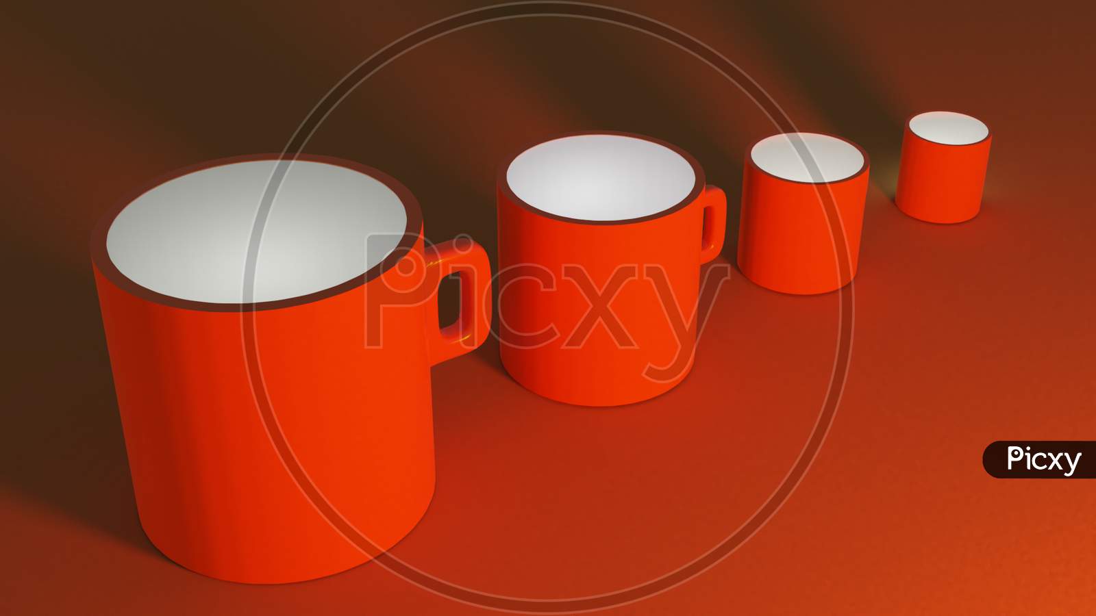 Three Orange Cups Are Placed In Decrementing Order