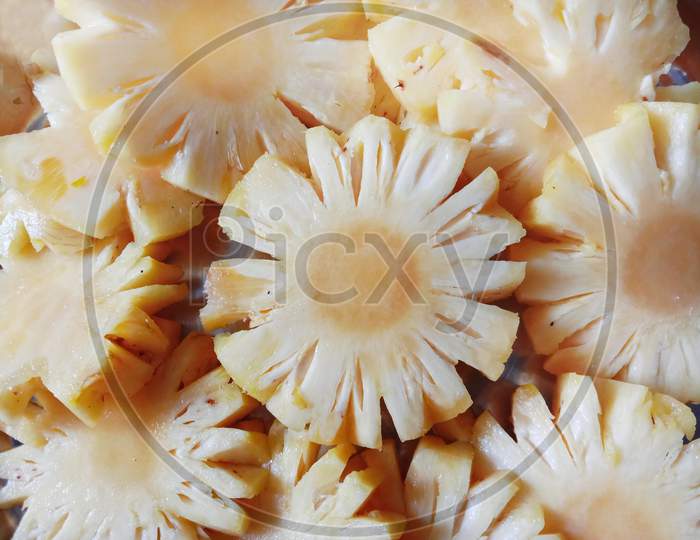Slice Of Sweet Healthy Indian Tropical Fruit Pineapple Background