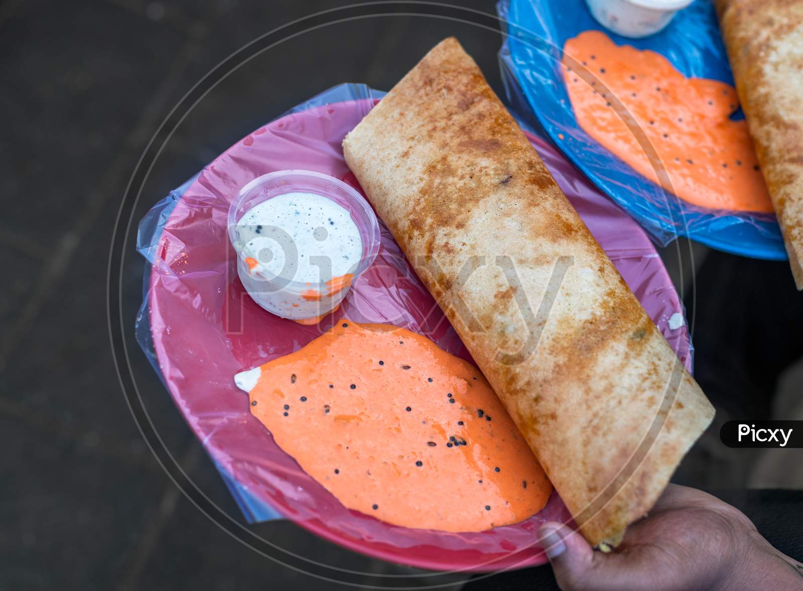 Indian street food Dosa with chutney