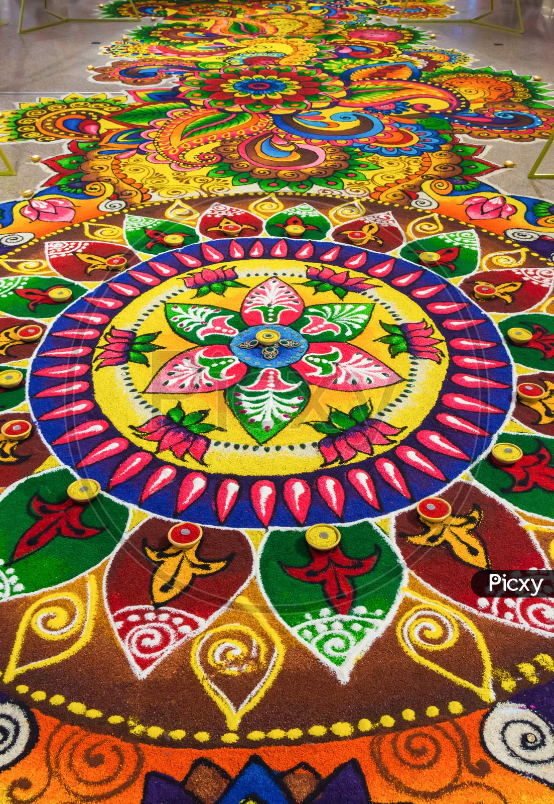 Beautiful Colorful Indian Traditional Rangoli Decoration For Diwali Or Deepavali Celebration