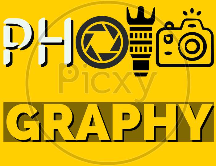 Photography illustration with yellow background icons. Photography rendering.