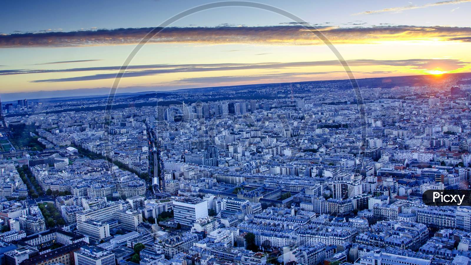 Aeriel View Of Paris At Sunset