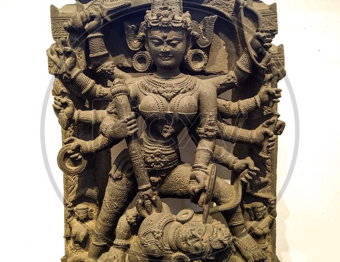 Maa Durga Indian Ancient Sculpture Displayed In Indian Museum,Kolkata