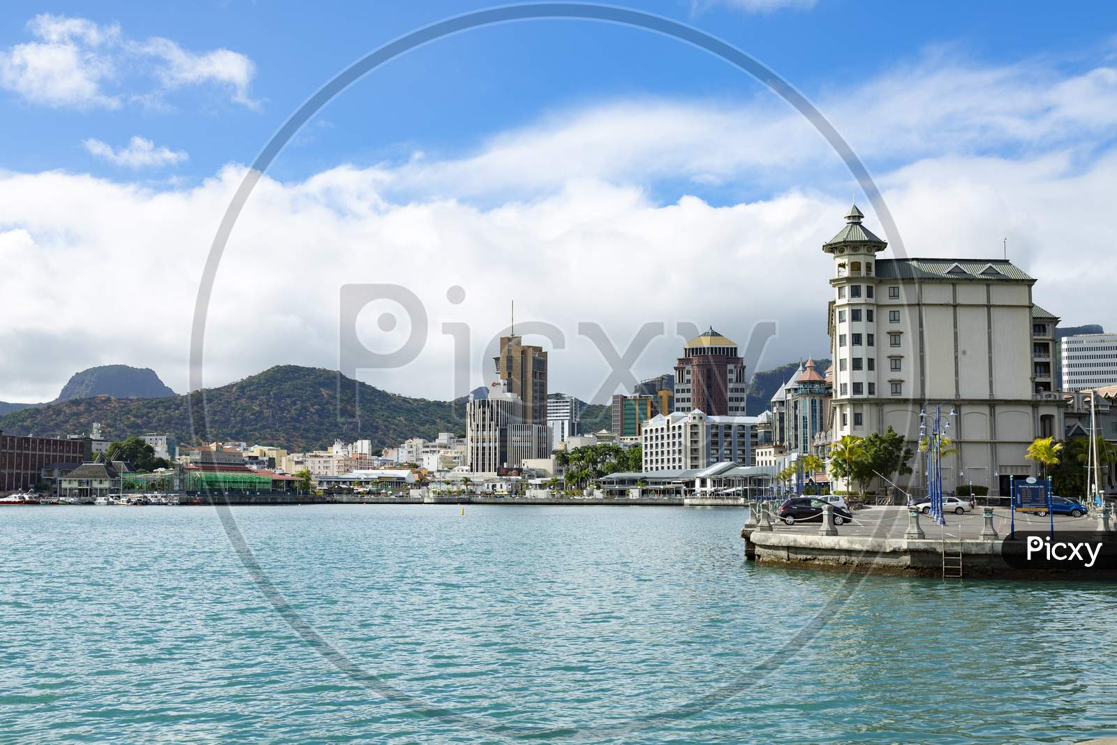 skyline view of Port Louis waterfront,Mauritius.