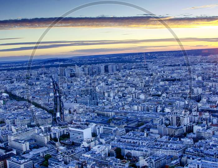 Aeriel View Of Paris At Sunset