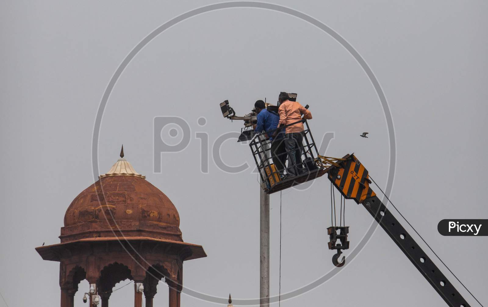 Workers Are Seen Near Red Fort In New Delhi, India, 25 July 2020, As Preparations Begin Ahead Of The Independence Day Which Is Celebrated On 15 August In India.