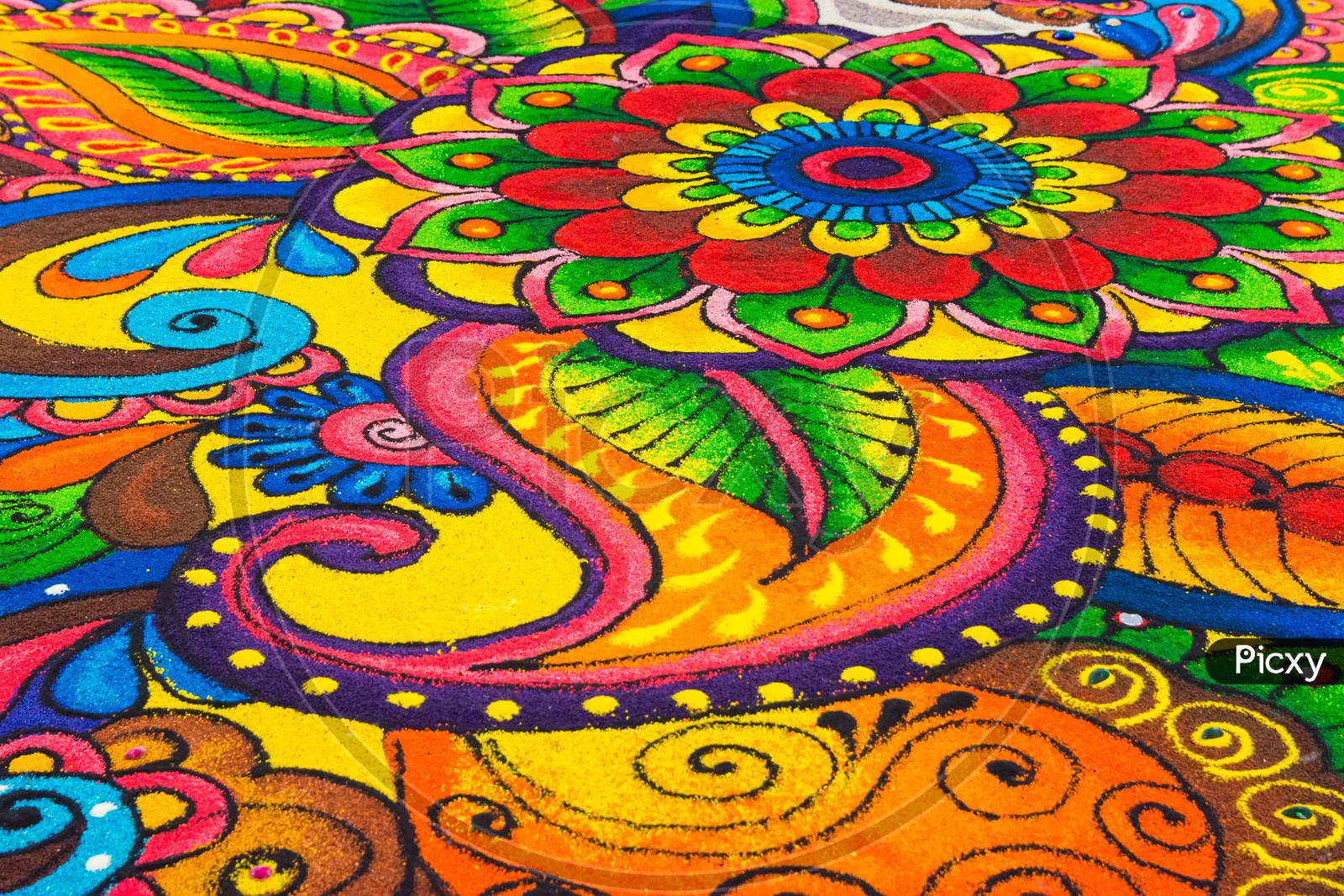 Beautiful Colorful Indian Traditional Rangoli Decoration For Diwali Or Deepavali Celebration