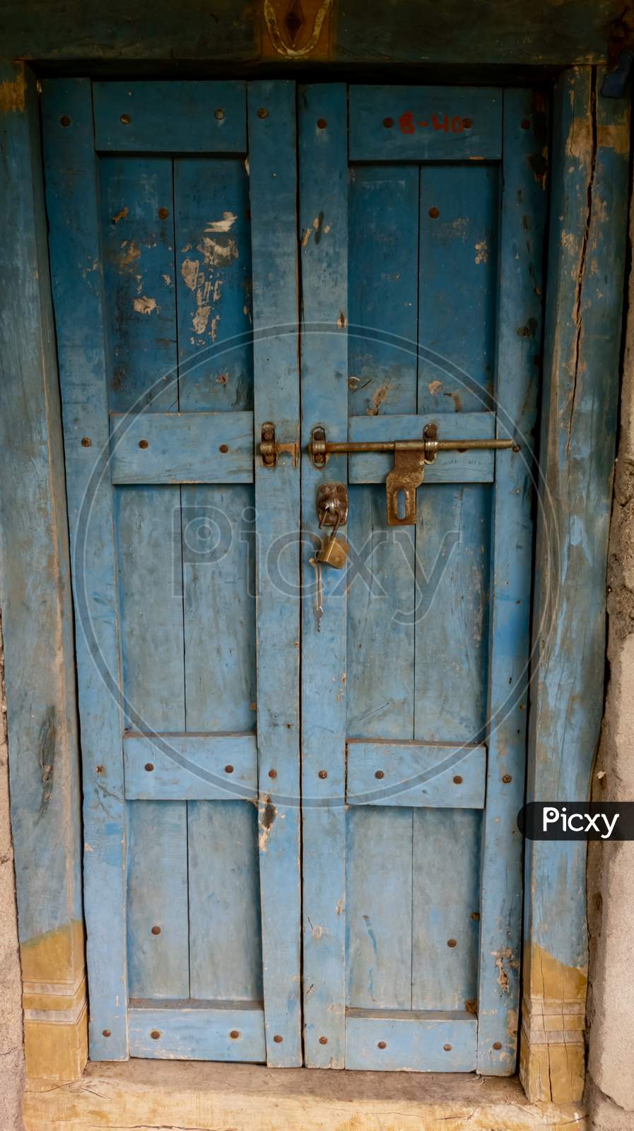 Door in the blue city of Jodhpur. Old doors.