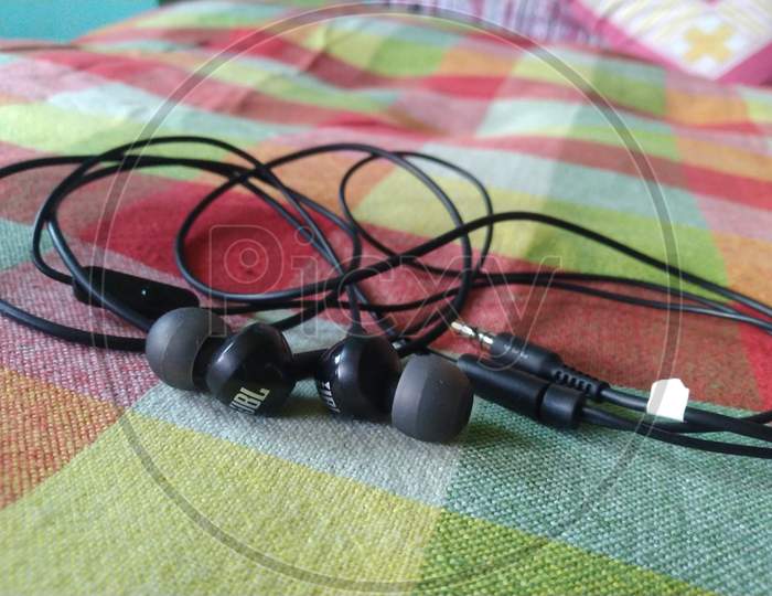 Black earphone colour background