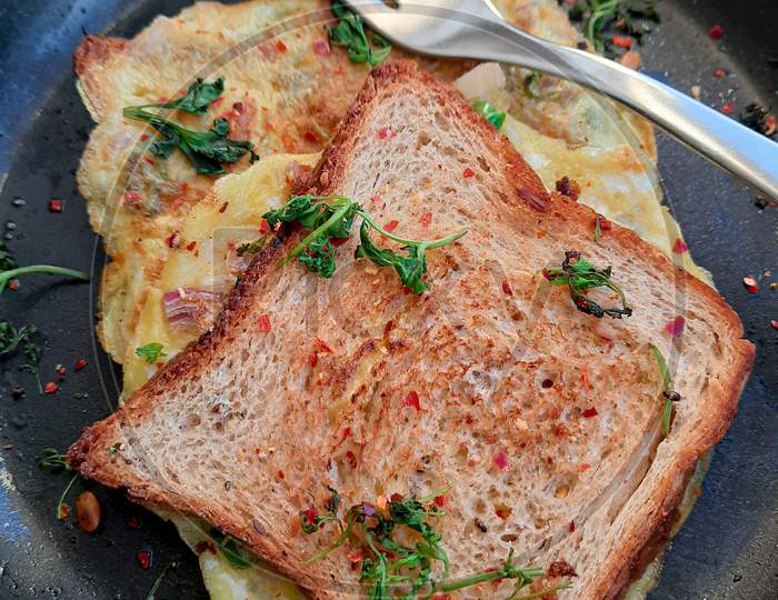 Bread Omelette Sandwich | Herbs | Chili Flakes