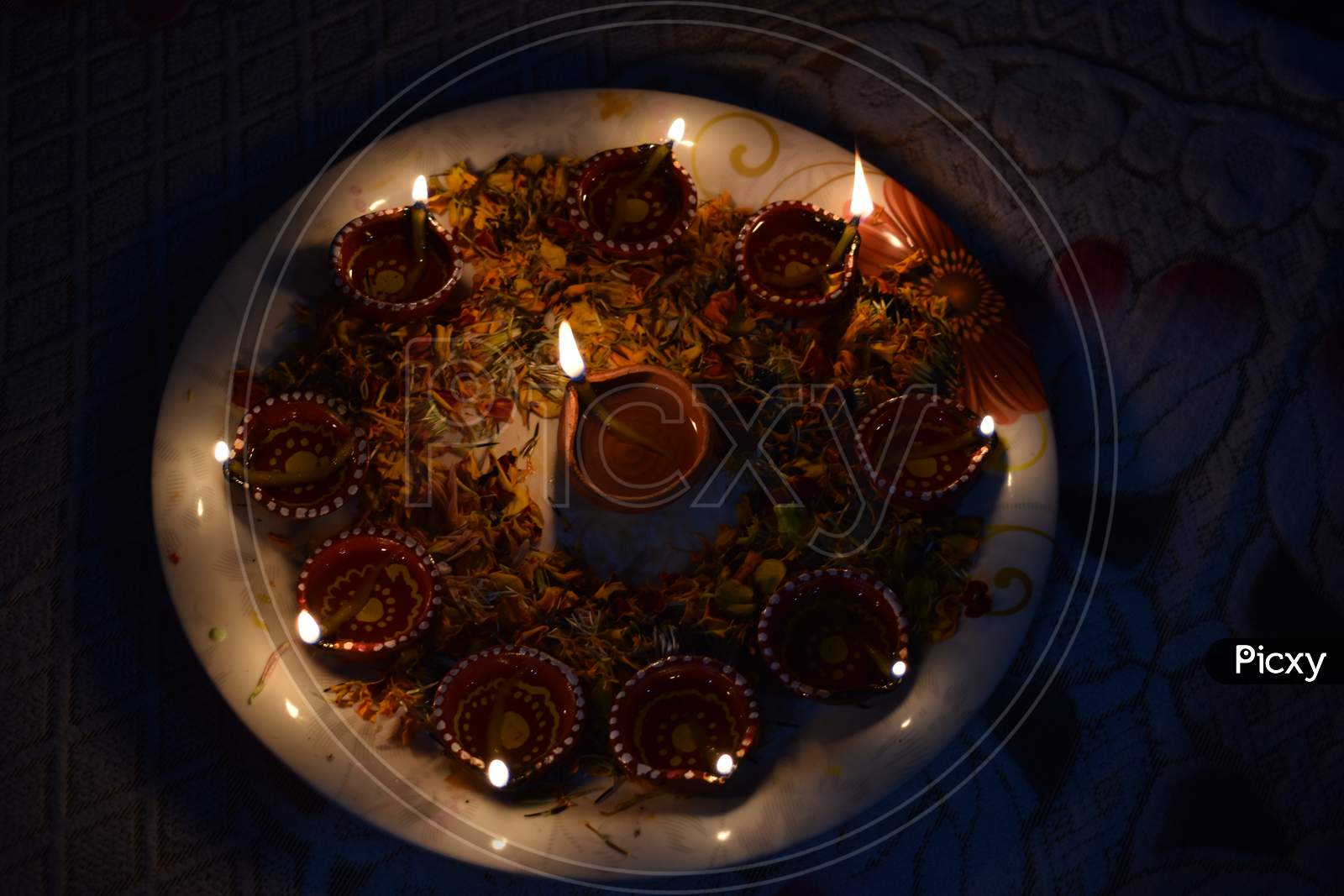 Beautiful Diya In Diwali At Home