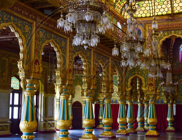 Mysore, Karnataka/India - February 17,2019 : Mysore Palace inner view