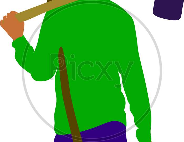 Farmer Man Cartoon Going To Agriculture Work Illustration.