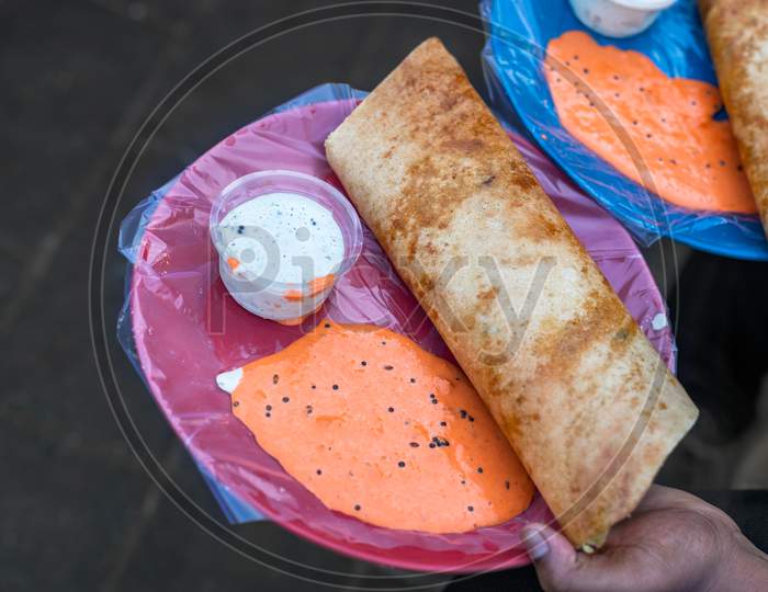 Indian street food Dosa with chutney