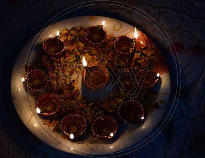 Beautiful Diya In Diwali At Home