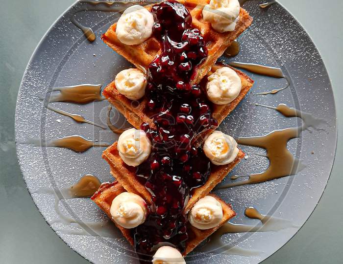 Blueberry Waffles with Banana toppings.