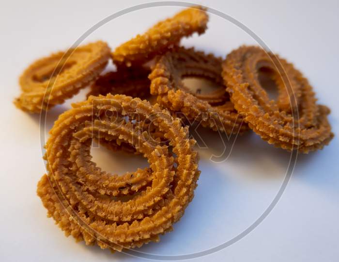 Closeup View Of Homemade Muruku Snacks Isolated