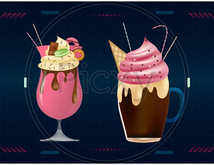 Mock Up Illustration Of Ice Cream On Digital Background