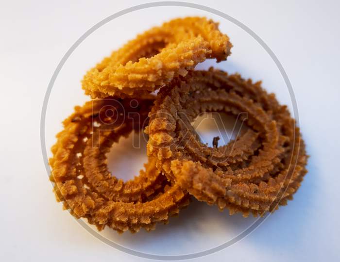 Closeup View Of Traditional Homemade Muruku Snacks Isolated