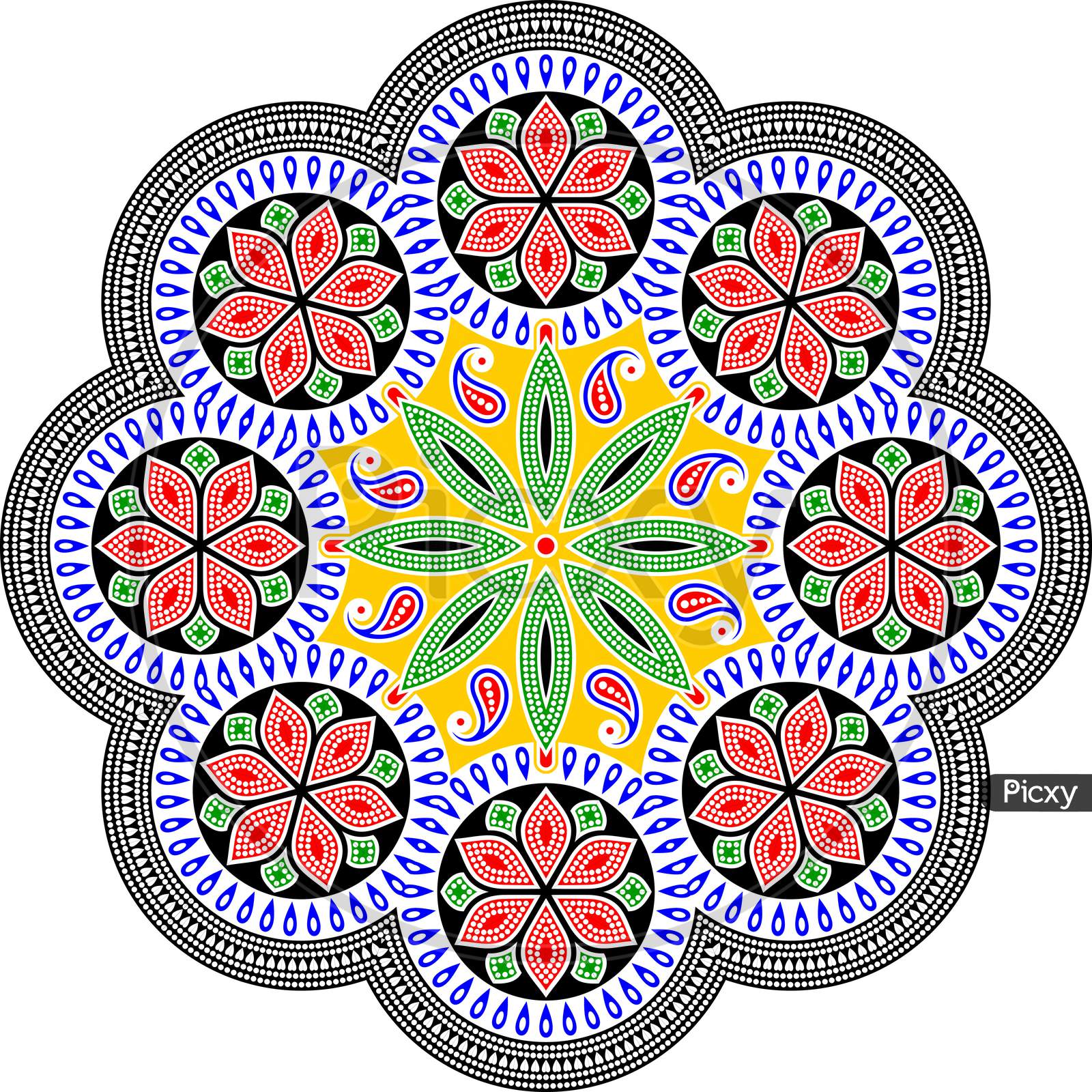 Colorful Vector Chunri Mosaic Dots Round Design