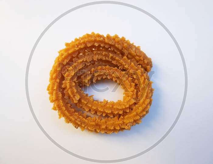 Top Shot Of Spiral Shaped Chakali Crispy Snack