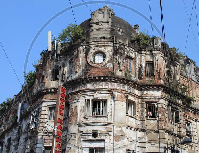 Cropped and partial view of famous 'Futnani Chambers', at Esplanade, Dharmatala, Kolkata.