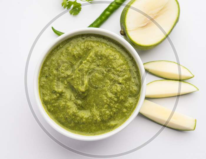 Raw Mango Chutney Is A Tangy Dip Made Using Coriander And Raw Mangoes And Chilli