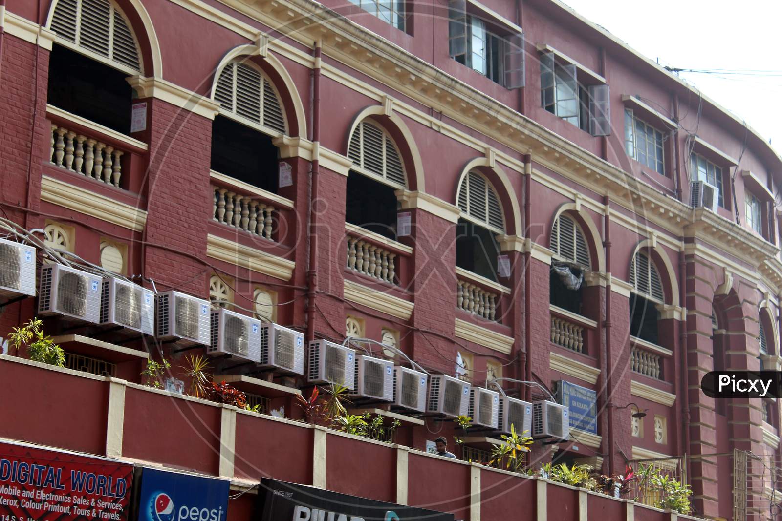 Cropped and partial view of 'Kolkata Municipal Corporation', at Esplanade, Dharmatala, Kolkata.