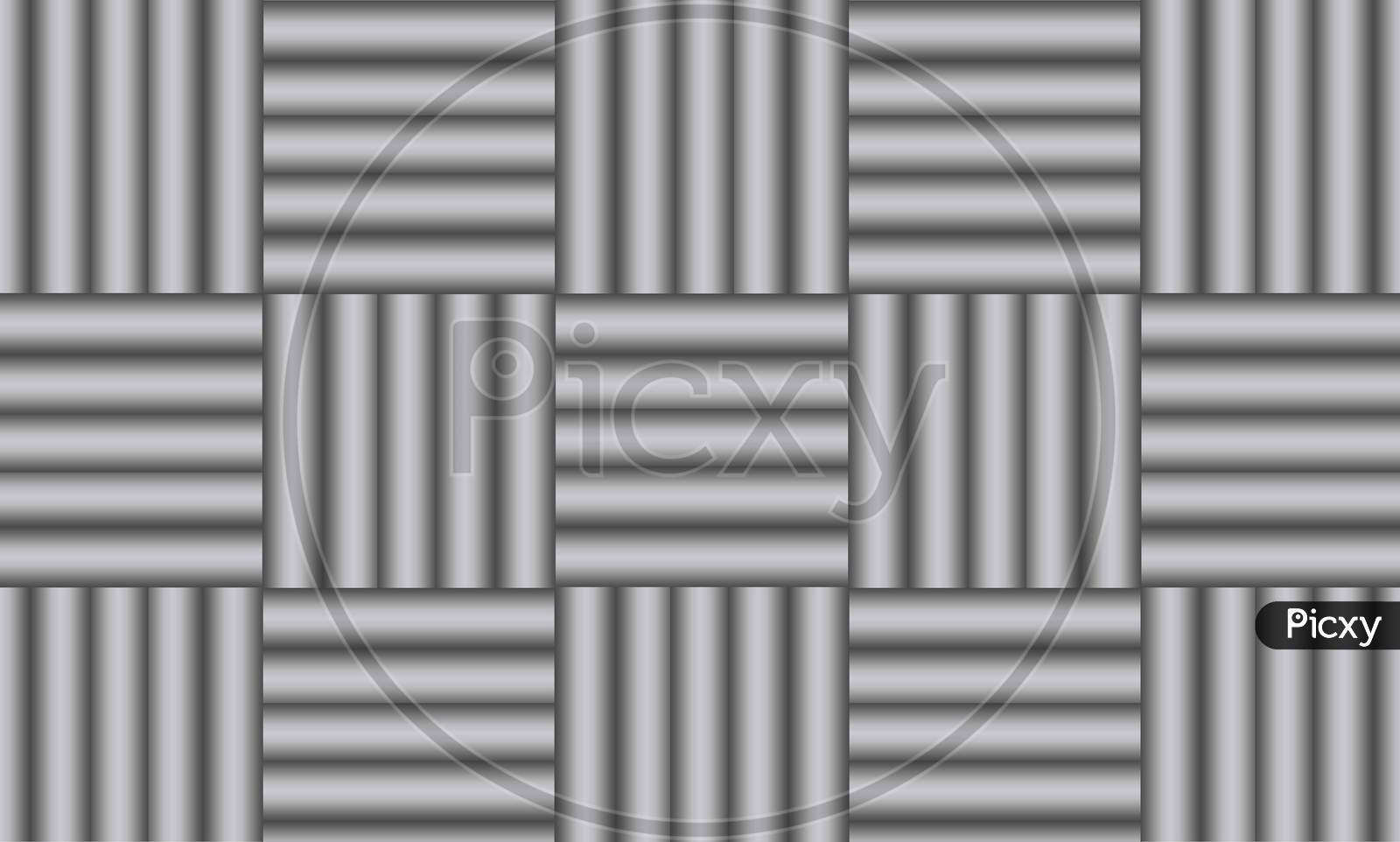 3D horizontal and vertical cylindrical figures  in regular rows. abstract 3d render chrome silver cylinder backdrop squared check pattern. Abstract geometric cylindrical checkered square objects.