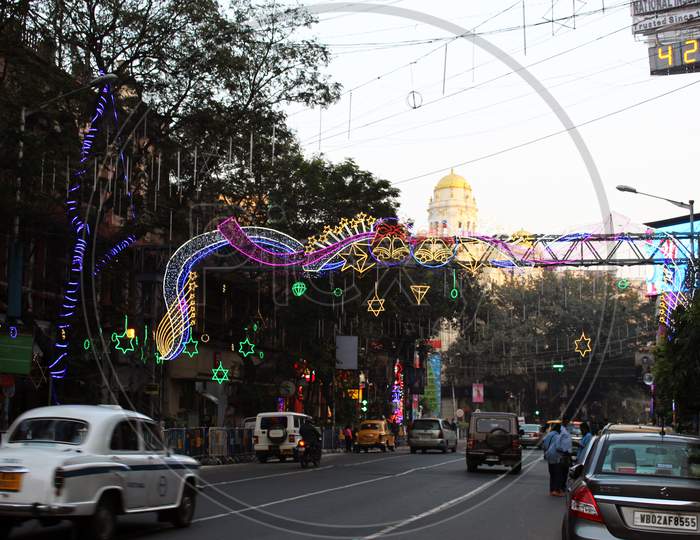Christmas time lighting and decorations, at Park Street, Kolkata.