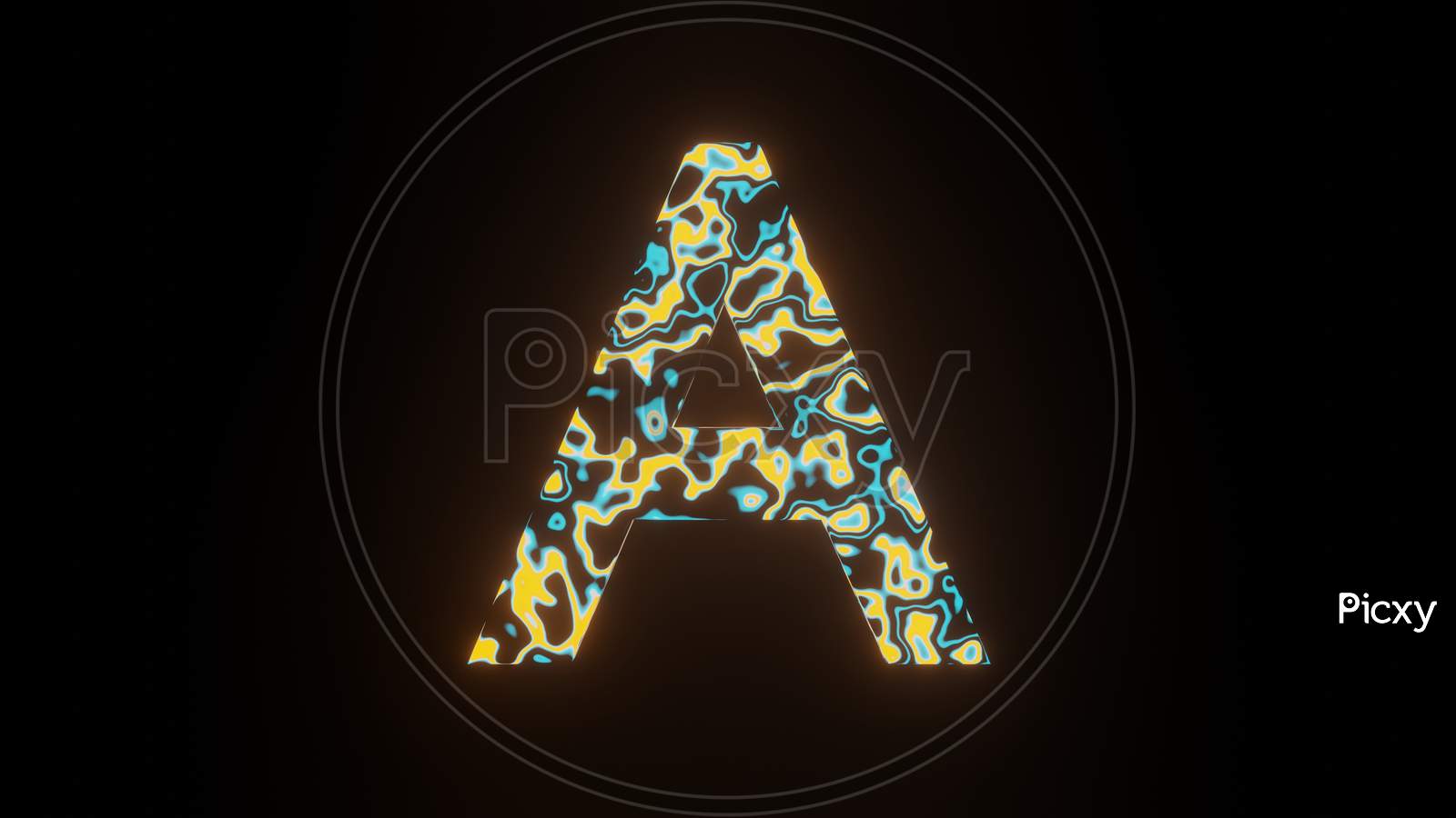 Illustration Graphic Of Beautiful Texture Or Pattern Formation On The Letter A, Isolated On Black Background. 3D Rendering Abstract Loop Neon Lighting Effect On Text A.