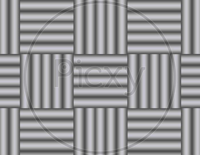 3D horizontal and vertical cylindrical figures  in regular rows. abstract 3d render chrome silver cylinder backdrop squared check pattern. Abstract geometric cylindrical checkered square objects.