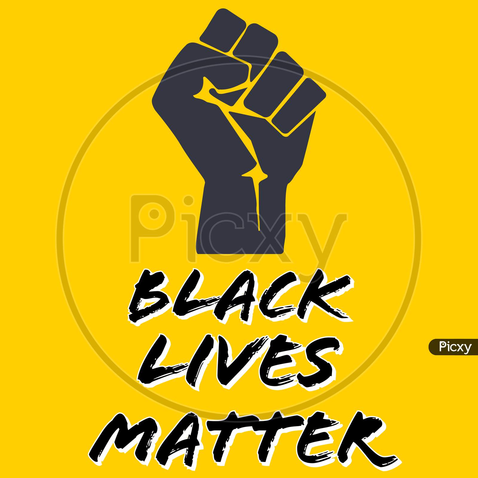 BLACK LIVES MATTER illustration with fist icon illustration in yellow background. Black lives matter rendering.