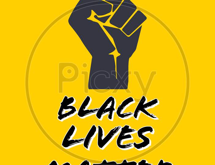 BLACK LIVES MATTER illustration with fist icon illustration in yellow background. Black lives matter rendering.