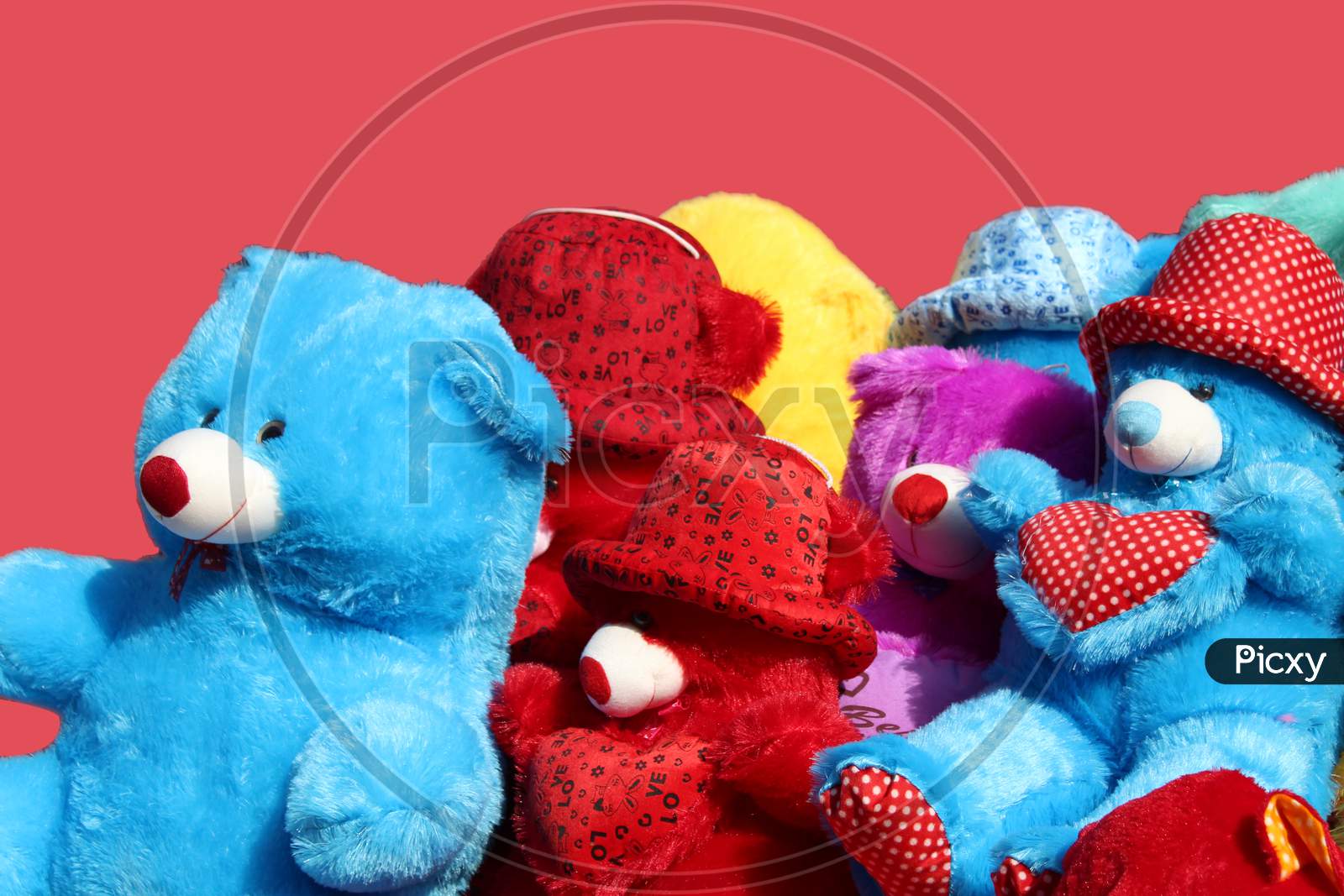 Colorful Teddy Bears selling on a open shop at a busy market, at Esplanade, Kolkata.