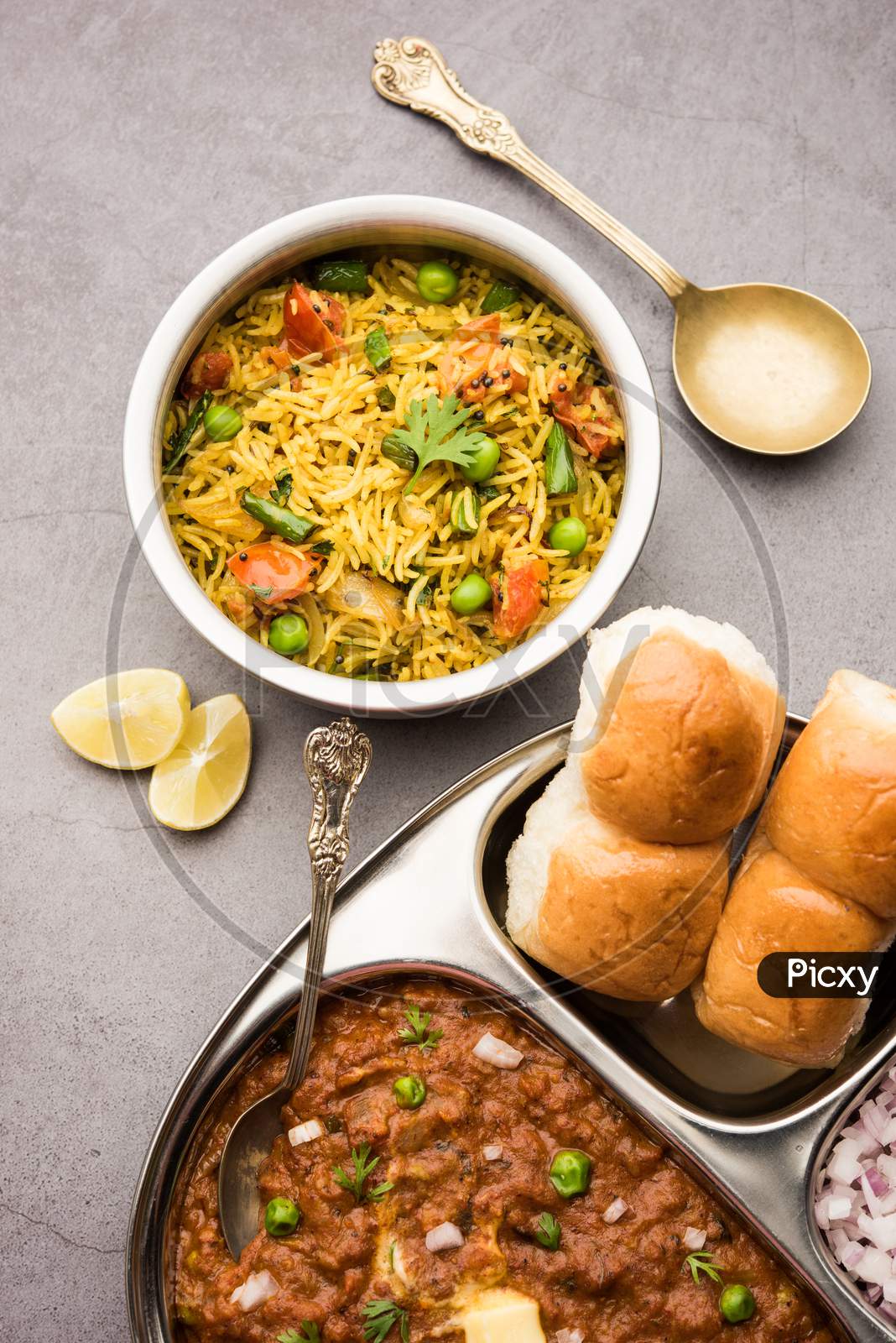 Tawa Pulav With Pav Bhaji Is A Popular Indian Food