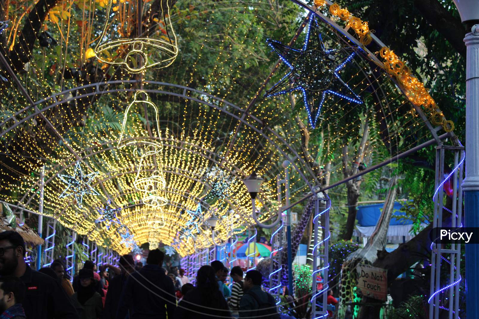 Colorful lighting decoration and crowd on Christmas time at Park Street, Allen Park,  Kolkata.