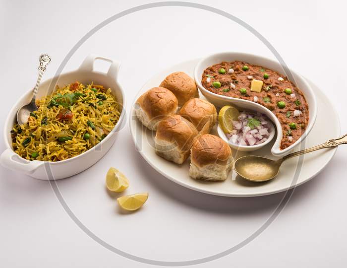 Tawa Pulav With Pav Bhaji Is A Popular Indian Food