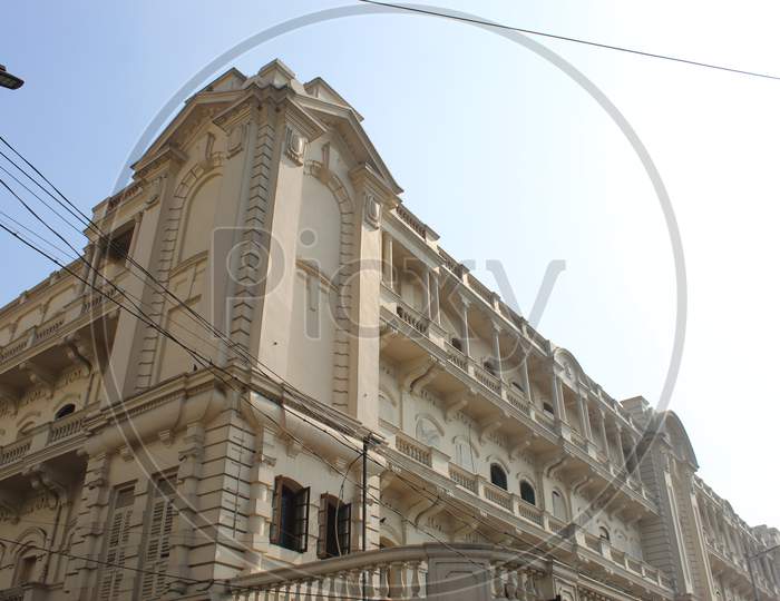 Cropped and partial view of famous 'The Oberoi Grand' hotel, at Esplanade, Dharmatala, Kolkata.