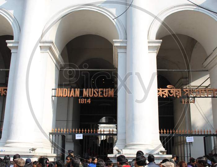 Cropped and partial view of 'Indian Museum', at Esplanade, Park Street area, Kolkata.