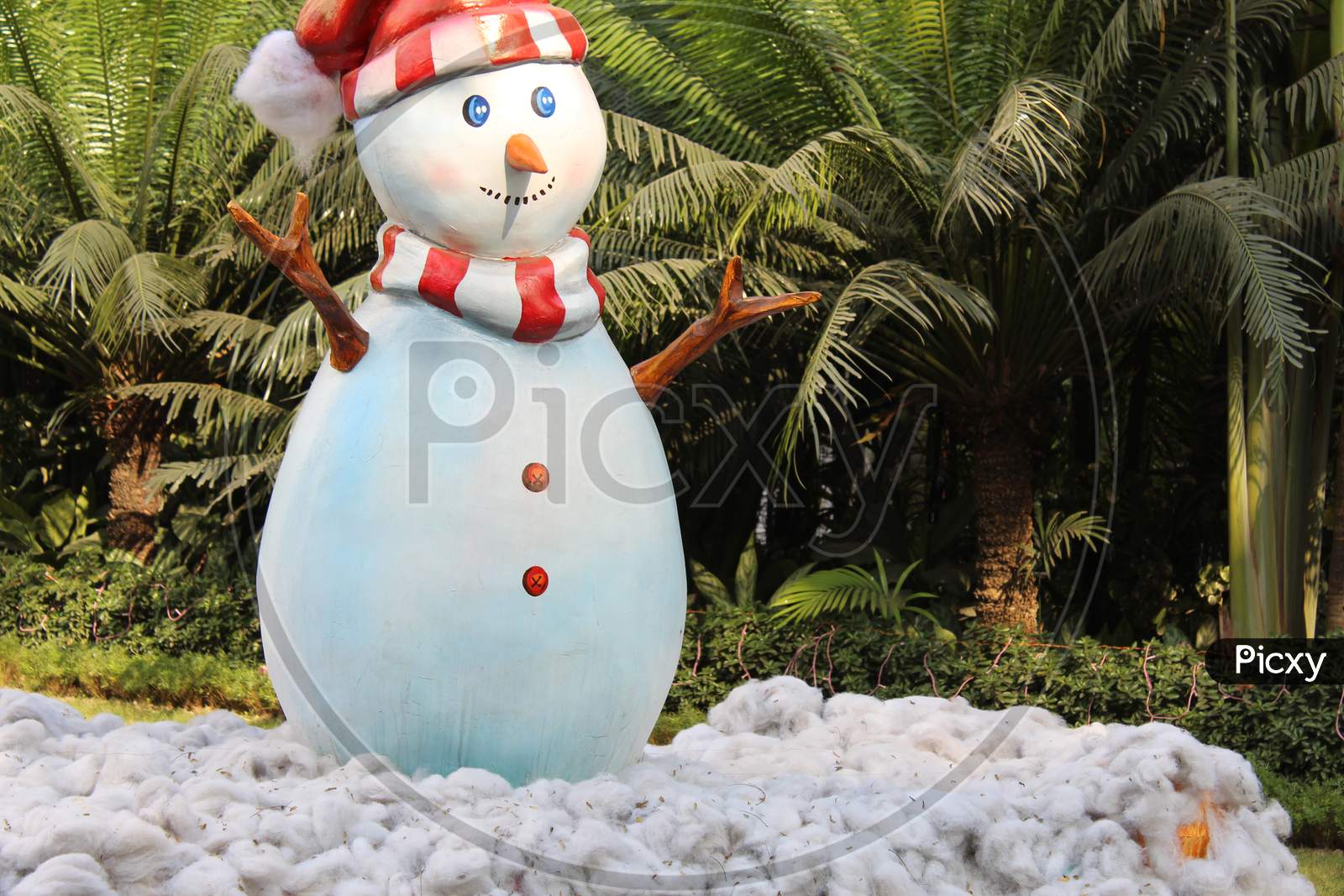 View of Man made dummy Snow man and ice for Christmas decoration at Park Street,  Kolkata.